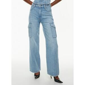 Denim Forum 'The Farrah' Blue Cotton Hi-Rise Cargo Denim Jean Size 24